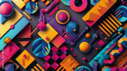 Abstract geometric patterns with vibrant colors and intricate details background 3d style.