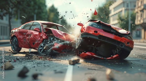 A conceptual 3D rendering of two cars crashed in an accident, emphasizing the importance of insurance in vehicular mishaps.

 photo