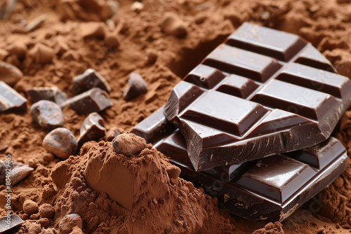 Cocoa powder or chocolate powder and chocolate bar, World Chocolate Day photo