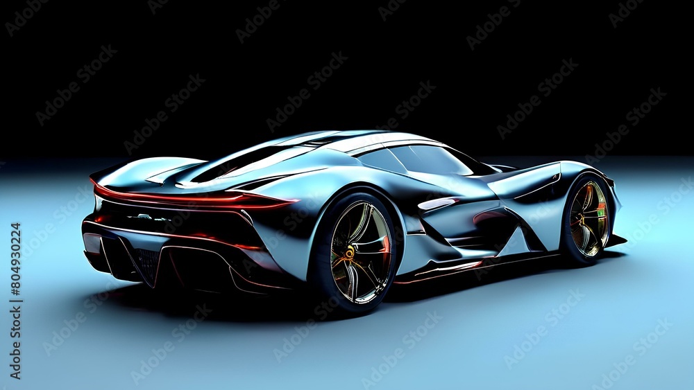 AI Generated 3d rendered image of a Silver sports car on the Black Background AI Generated 3d rendered image of a Silver sports car on the Black Background