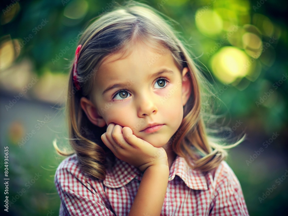 The cute little girl is thoughtful and serious. Catalogue of emotions. Concern, calm, efficiency and persuasiveness. The cute little girl is thoughtful and serious. Catalogue of emotions. Concern, calm, efficiency and persuasiveness.