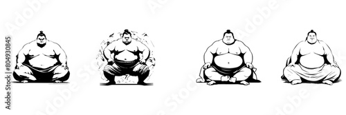Black and white silhouettes of sumo player  © lahiru