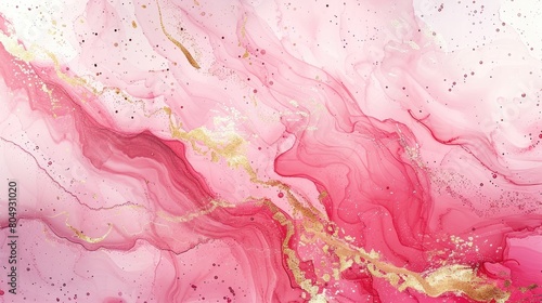 pink watercolor background with Golden shiny and Liquid marble