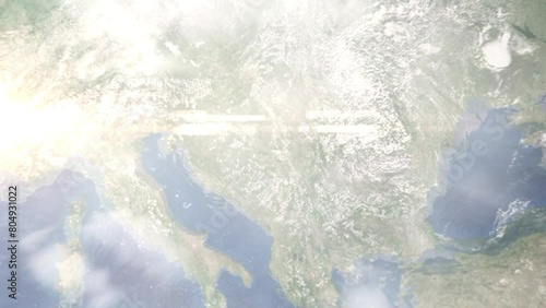 Zoom in from space and focus on Sremska Mitrovica, Serbia. 3D Animation. Background for travel intro. Elements of this image furnished by NASA photo