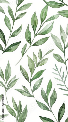 A seamless botanical watercolor illustration featuring a variety of green leaves  perfect for backgrounds  textiles  and eco-friendly concepts