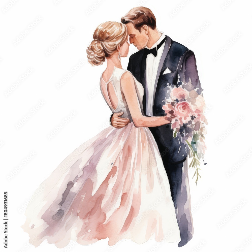 bride and groom - watercolor illustration on white background bride and groom - watercolor illustration on white background