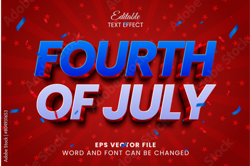 USA independence day 3d editable vector text effect. Fourth of july celebration text style