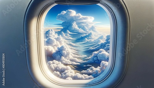 View from Airplane Window of Clouds  Generative AI