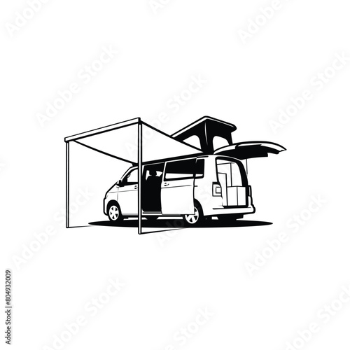 Campervan Motorhome Caravan RV Monochrome Vector Isolated