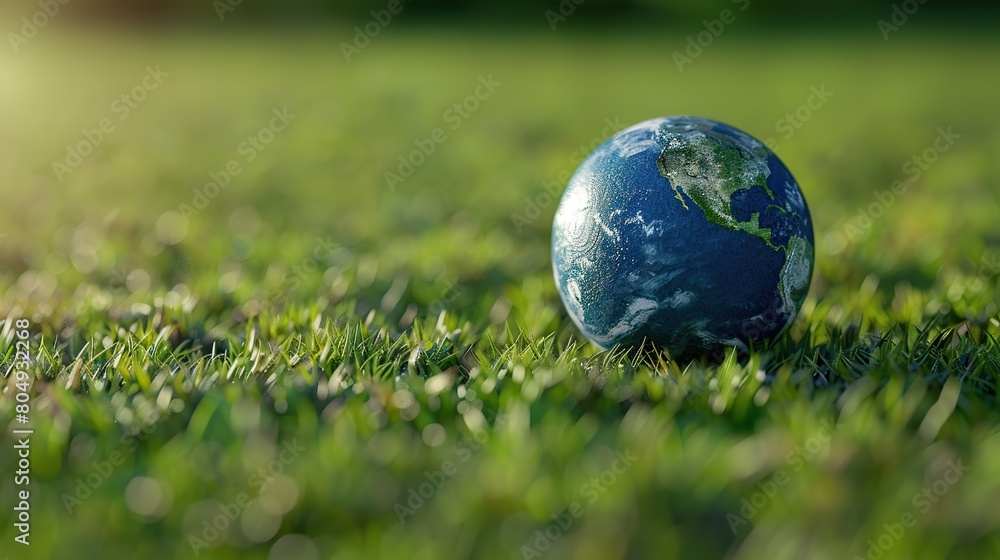 planet earth on the grass, earth day concept symbol with copy space for text. planet earth on the grass, earth day concept symbol with copy space for text.
