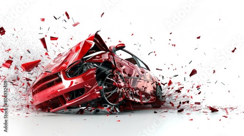 A conceptual digitally generated image of a crash on a simple white background, symbolizing abrupt disruption or conflict.

 photo