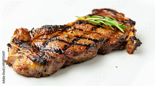 Piece of tasty grilled meat on white background