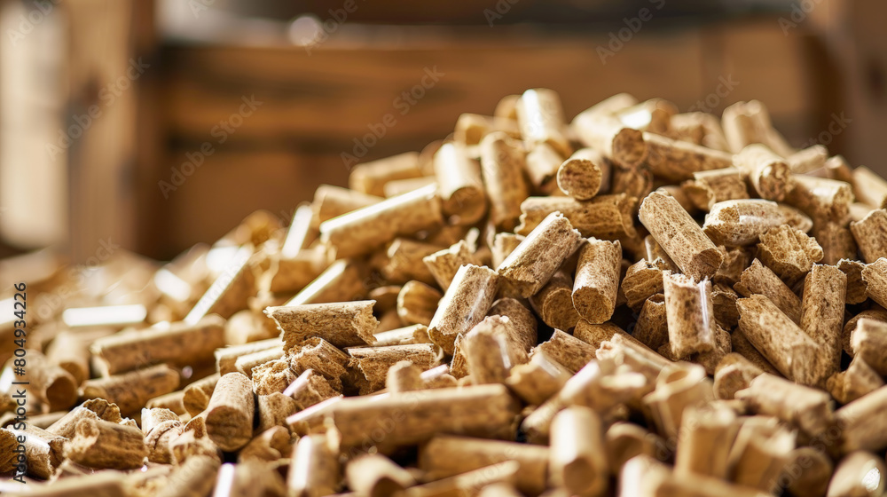 Obraz premium Sustainable Energy: Wood Pellets Stock Photo. Generative AI