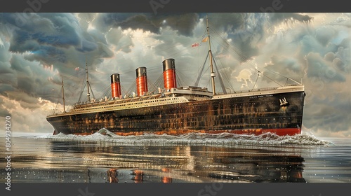 Queen Mary, sister ship of the Titanic. copy space for text.