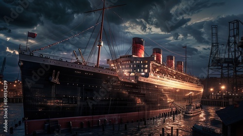 Queen Mary, sister ship of the Titanic. copy space for text.