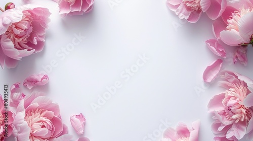 Pink petals form circular pattern on white background with flowers © ЮРИЙ ПОЗДНИКОВ