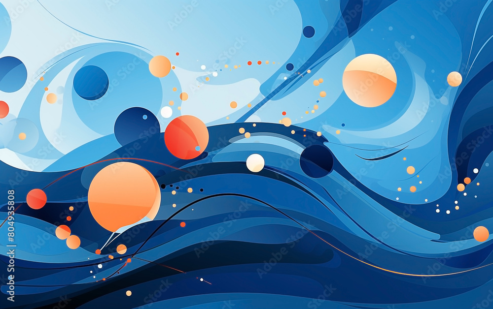 Abstract design background with shapes and circles on a blue background. Abstract color background