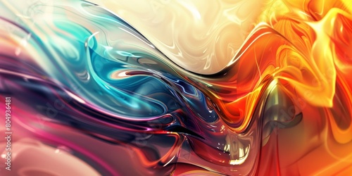 A vibrant multicolored abstract painting contrasts against a clean white background. Various hues and shapes create a dynamic composition that draws the eye photo