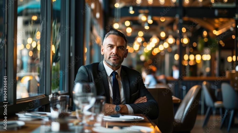 Corporate Focus: Determined Businessman in Restaurant