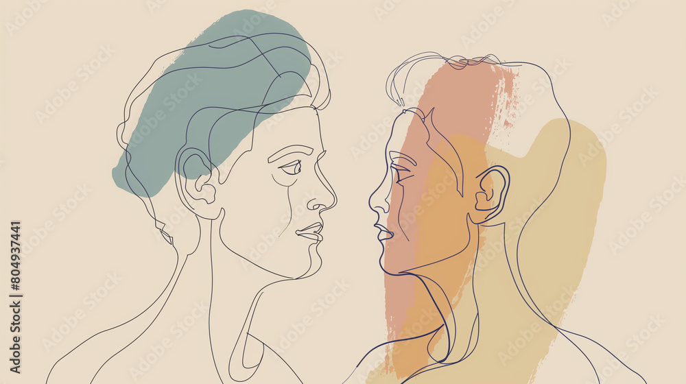 A simple line drawing depicting two people engaged in conversation. One person's head is drawn with messy, scribbled lines, while the other has clean, straight lines, symbolizing clear communication 