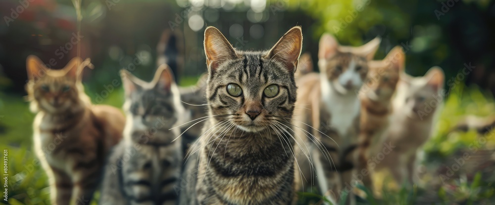 Naklejka premium The cat face looking straight at the photographer. Cats facing towards the photographer.