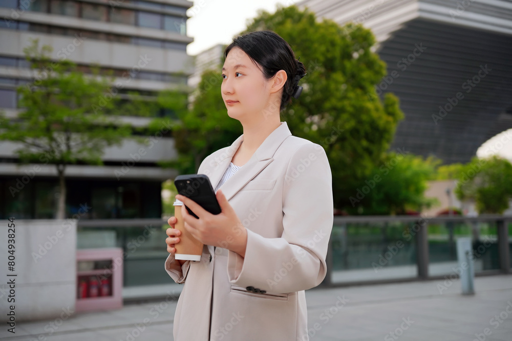 Fototapeta premium Professional Woman Using Smartphone Outdoors