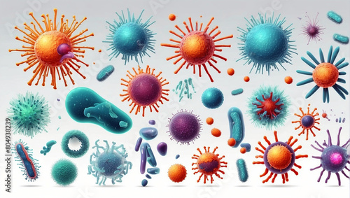 A variety of microorganisms, including bacteria and viruses photo