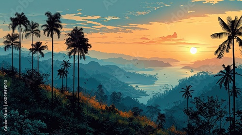 flat illustration, landscape Raja Ampat Papua, flat vector illustration photo