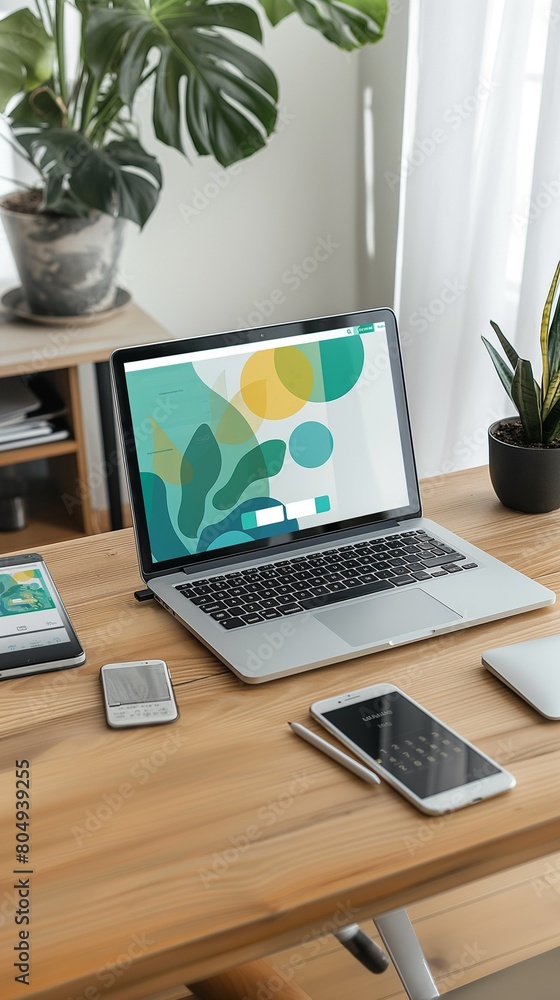 A Vertical Image Of A Laptop And A Smartphone On A Table. A Vertical Image Of A Laptop And A Smartphone On A Table.