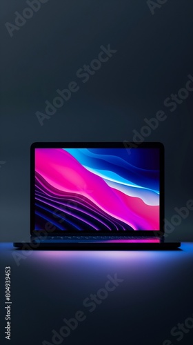 A Vertical Image Of A Laptop With A Colorful Screen. 