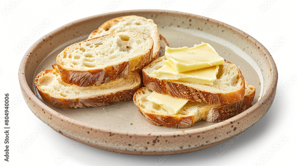 Plate with slices of bread and fresh butter 