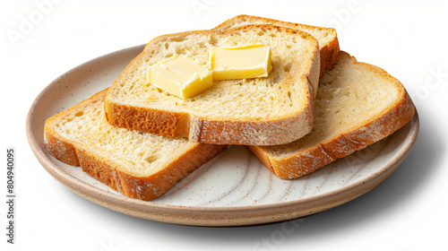 Plate with slices of bread and fresh butter 