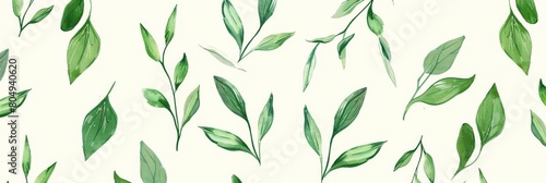 A seamless botanical watercolor illustration featuring a variety of green leaves, perfect for backgrounds, textiles, and eco-friendly concepts