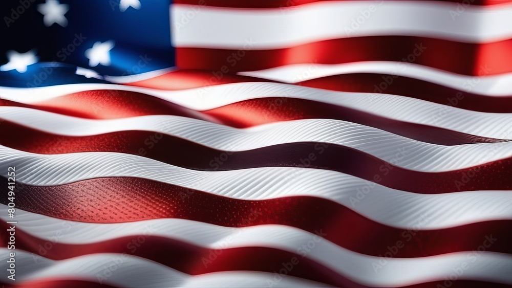 Obraz premium Vibrant close-up of the American flag, showcasing detailed texture and rich colors. beauty and intricacy of the stars and stripes, perfect for patriotic themes