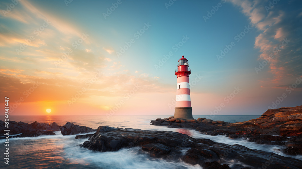 Naklejka premium Lighthouse with clean pastel light