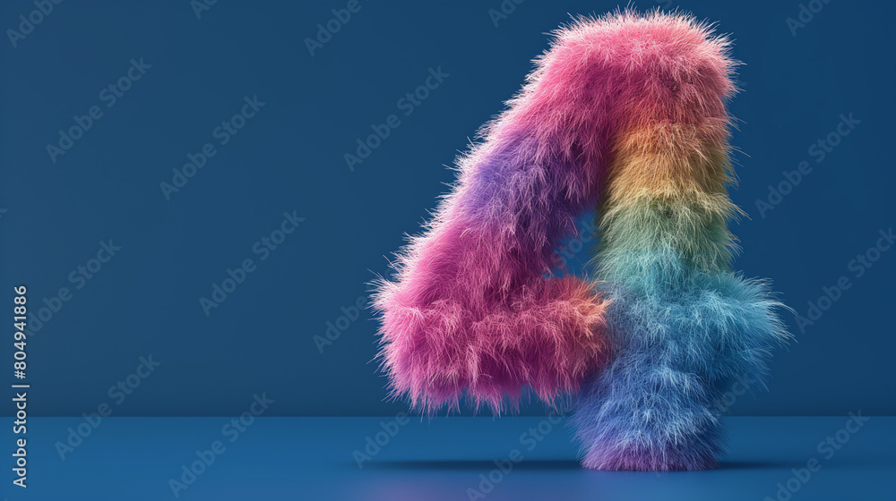 A colorful fluffy number four art