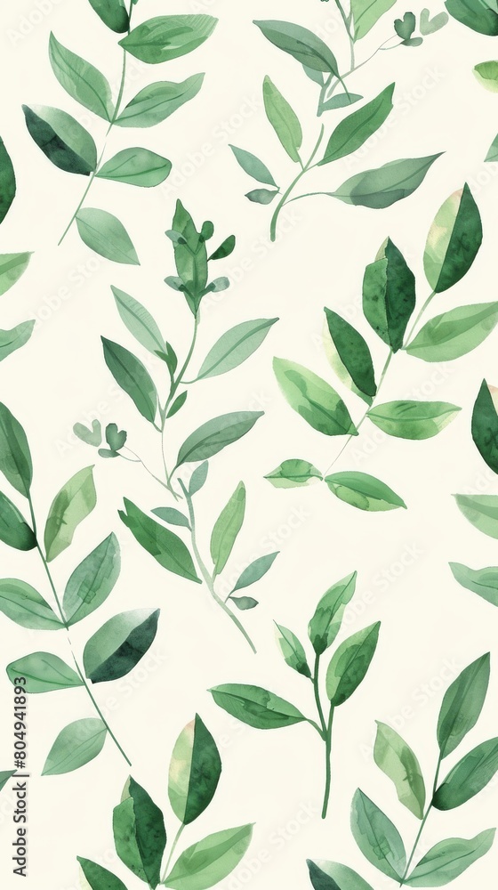 A seamless botanical watercolor illustration featuring a variety of green leaves, perfect for backgrounds, textiles, and eco-friendly concepts