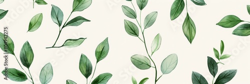 A seamless botanical watercolor illustration featuring a variety of green leaves, perfect for backgrounds, textiles, and eco-friendly concepts
