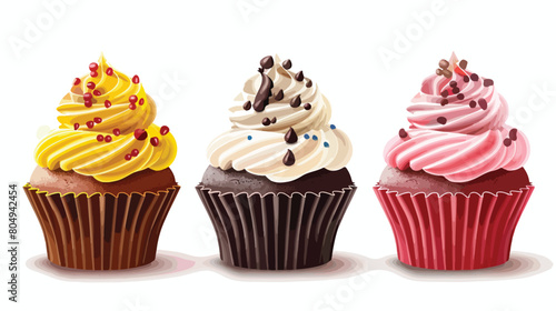 Delicious cupcakes with cream on white backgrounddd Vector