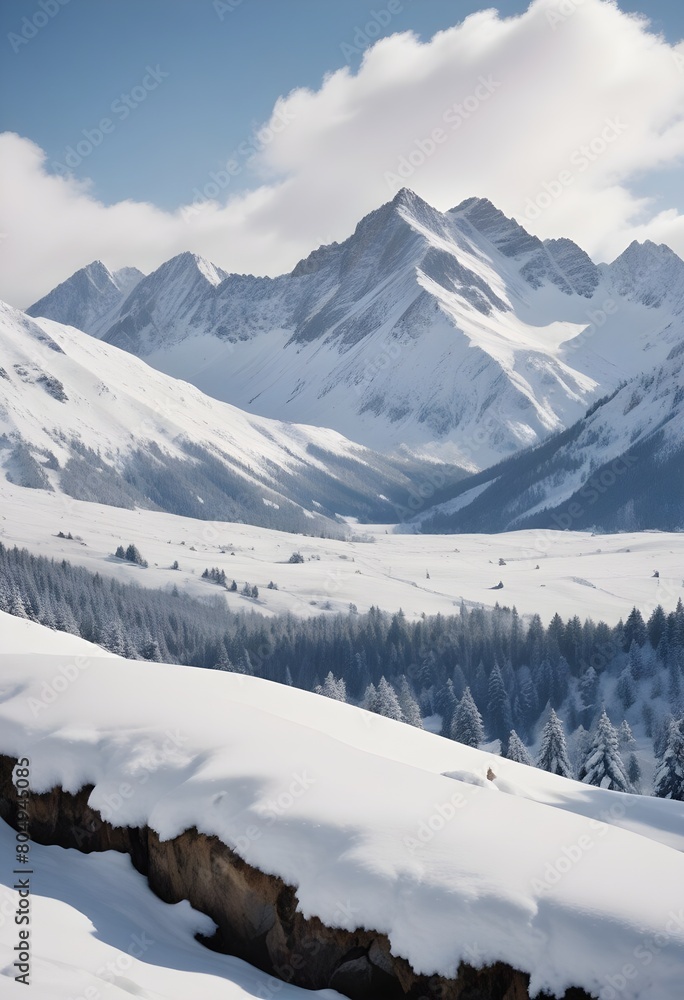 Beautiful winter scene with  white snowy mountains