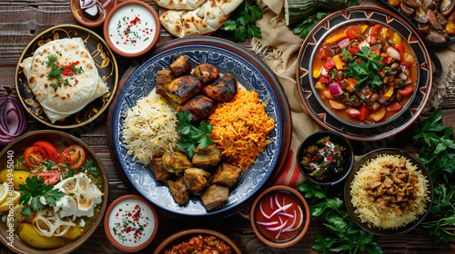 Plates with traditional food of different countries 