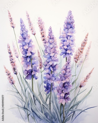 Delicate watercolor of lavender  embodying love and fertility  painted in gentle pastels on a pristine white canvas    high-detail texture