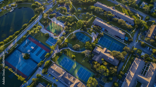 Aerial view of a summer recreation center with sports courts  © Rassul