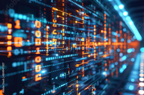 Dynamic data display: Streams of data flow through a digital network, symbolizing interconnected information.