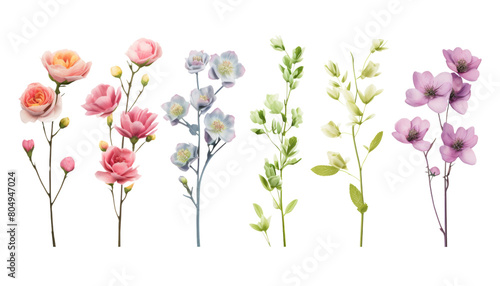 stalk flowers isolated on transparent background cutout