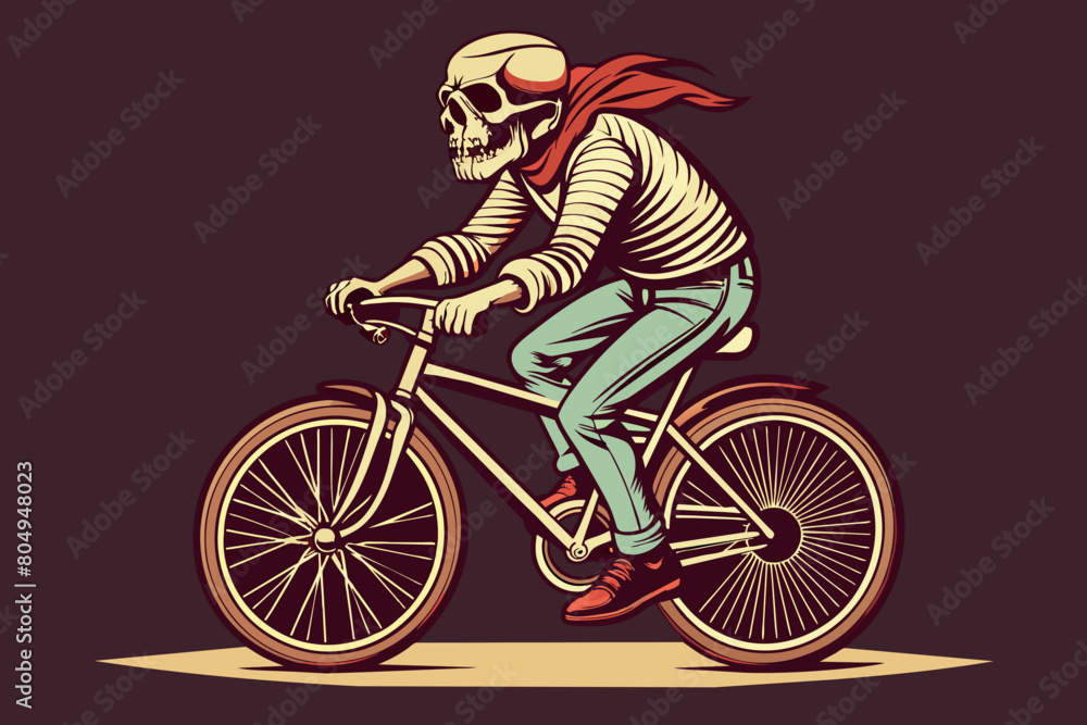 Naklejka premium A man riding bike line pop art potrait logo colorful design with dark background. Isolated black background for t-shirt, poster, clothing, merch, apparel, badge