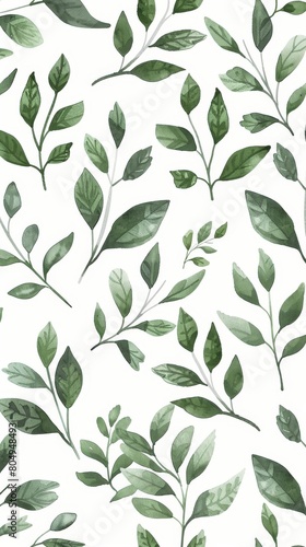 A seamless botanical watercolor illustration featuring a variety of green leaves, perfect for backgrounds, textiles, and eco-friendly concepts