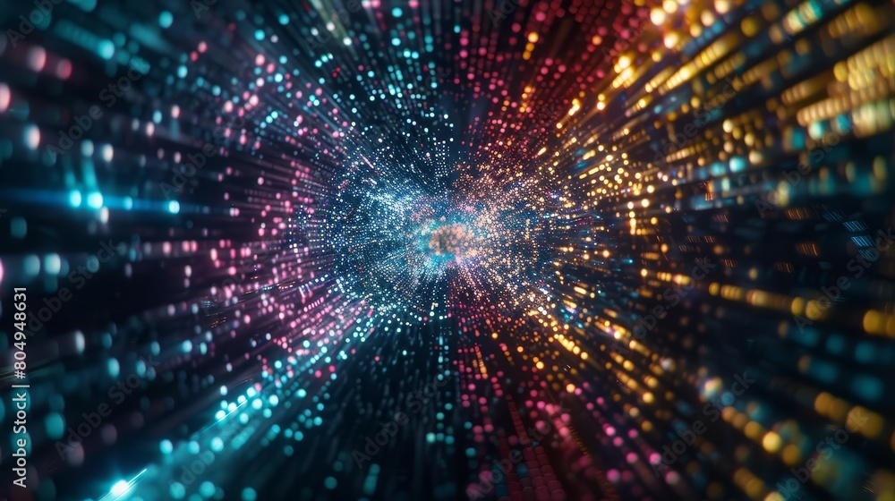 Abstract concept of the Code Universe converging at the singularity, streams of binary and quantum bits merging, futuristic background Abstract concept of the Code Universe converging at the singularity, streams of binary and quantum bits merging, futuristic background