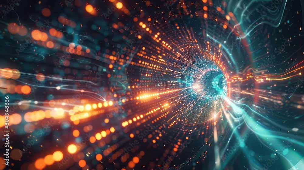 Abstract concept of the Code Universe converging at the singularity, streams of binary and quantum bits merging, futuristic background Abstract concept of the Code Universe converging at the singularity, streams of binary and quantum bits merging, futuristic background
