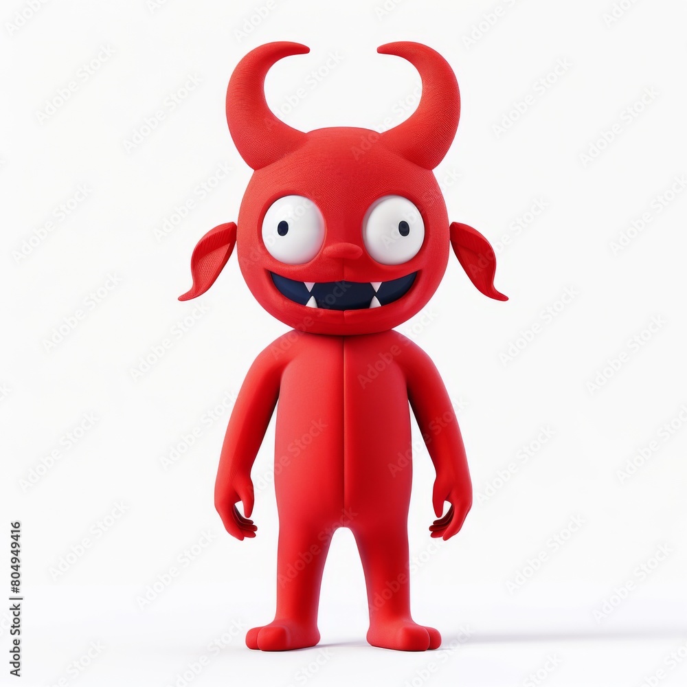 A fiery red toy devil with large eyes and horns, exuding a mischievous charm A fiery red toy devil with large eyes and horns, exuding a mischievous charm